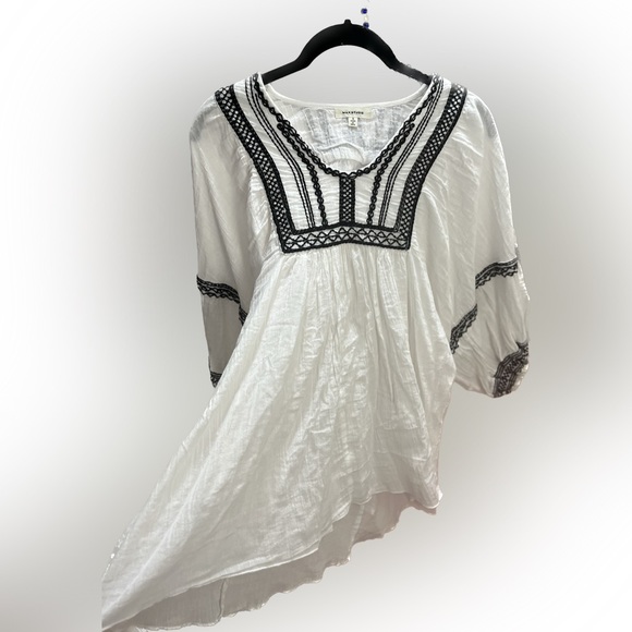 Max Studio Embroidered Peasant Boho 100% Cool Cotton White/Blk Tag M-Fit… - Picture 6 of 16